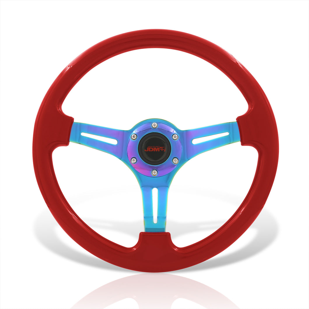JDM Sport Universal 350mm Heavy Duty Steel Steering Wheel Neo Chrome Center Metallic Red