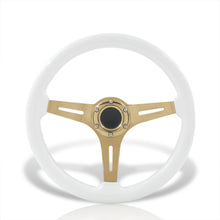 Load image into Gallery viewer, Universal 350mm Heavy Duty Steel Wood Grain Style Steering Wheel Gold Center White Wood
