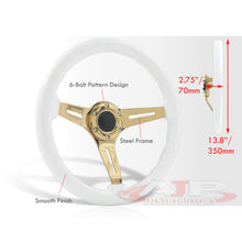 Load image into Gallery viewer, Universal 350mm Heavy Duty Steel Wood Grain Style Steering Wheel Gold Center White Wood
