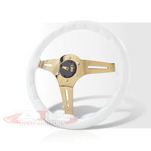 Load image into Gallery viewer, Universal 350mm Heavy Duty Steel Wood Grain Style Steering Wheel Gold Center White Wood
