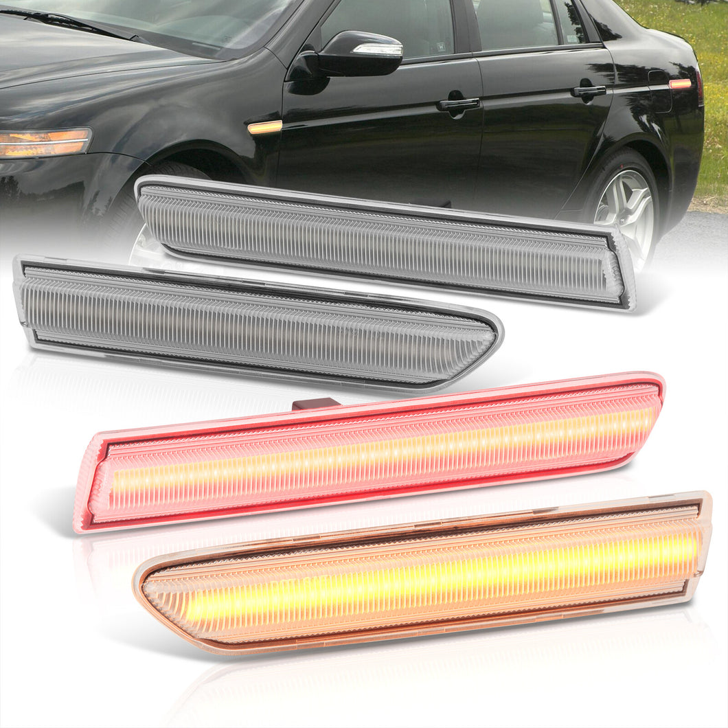 Acura TL 2004-2008 4 Piece Front Amber & Rear Red LED Side Marker Lights Clear Len (Not Compatible On Type-S Models)