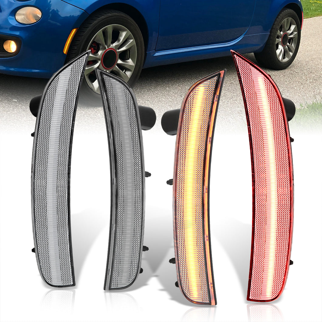 Fiat 500 500e Pop/Sports (Non-Turbo & Non Abarth ONLY) 2011-2019 4 Piece Front Amber & Rear Red LED Side Marker Lights Clear Len