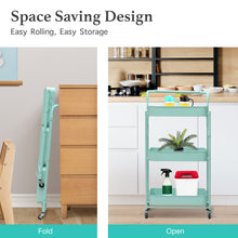 Load image into Gallery viewer, 3 Tier Metal Folding Utility Rolling Storage Cart Teal
