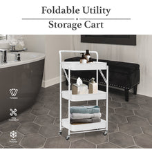 Load image into Gallery viewer, 3 Tier Metal Folding Utility Rolling Storage Cart White
