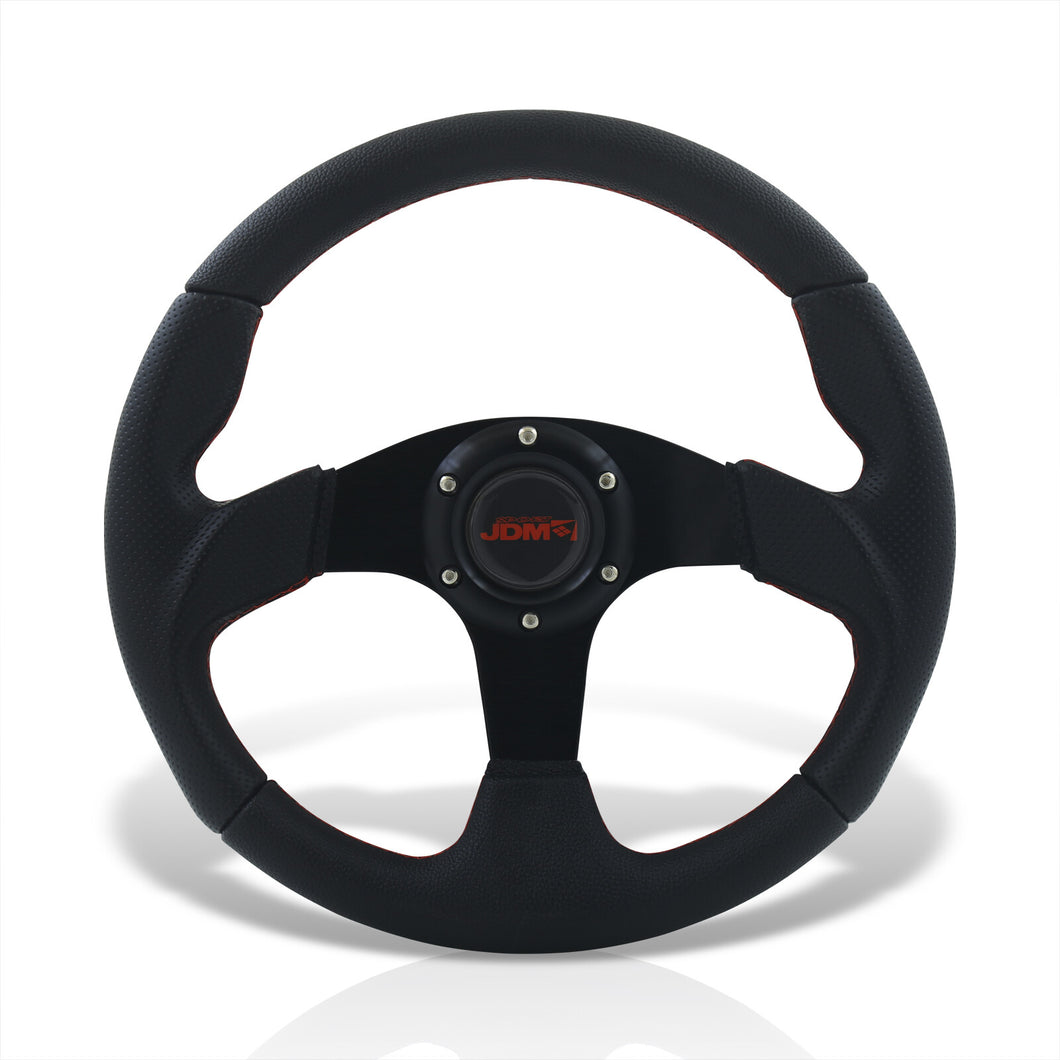 JDM Sport Universal 320mm Type-R Style Aluminum Steering Wheel Black Center with Red Stitching