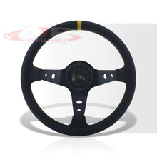 Load image into Gallery viewer, Universal 350mm PVC Leather Deep Dish Style Aluminum Steering Wheel Black Center with Yellow Stitching
