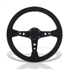 Load image into Gallery viewer, Universal 350mm Suede Deep Dish Style Aluminum Steering Wheel Black with Red Stitching

