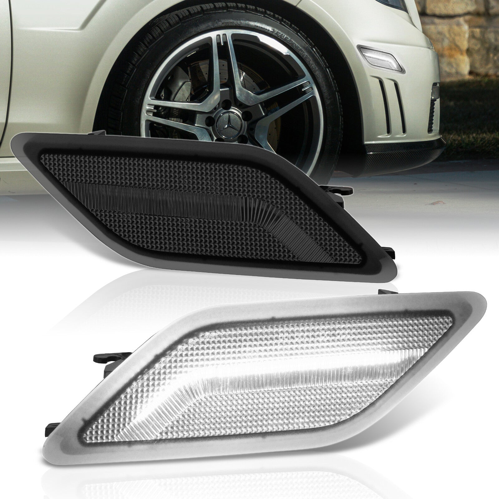 🚦 BAOCHI Pair Front Side Marker Lights For Mercedes W212 E-Class 2010-2013 – Amber Lens, Direct Fit