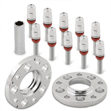 Load image into Gallery viewer, Universal 2 Piece Wheel Spacers + Extended Lug Nut Bolts Silver - PCD: 5x120 | Thread Pitch: M12x1.5 | Bore: 72.56mm | Thickness: 15mm | Lug Nuts: 40mm
