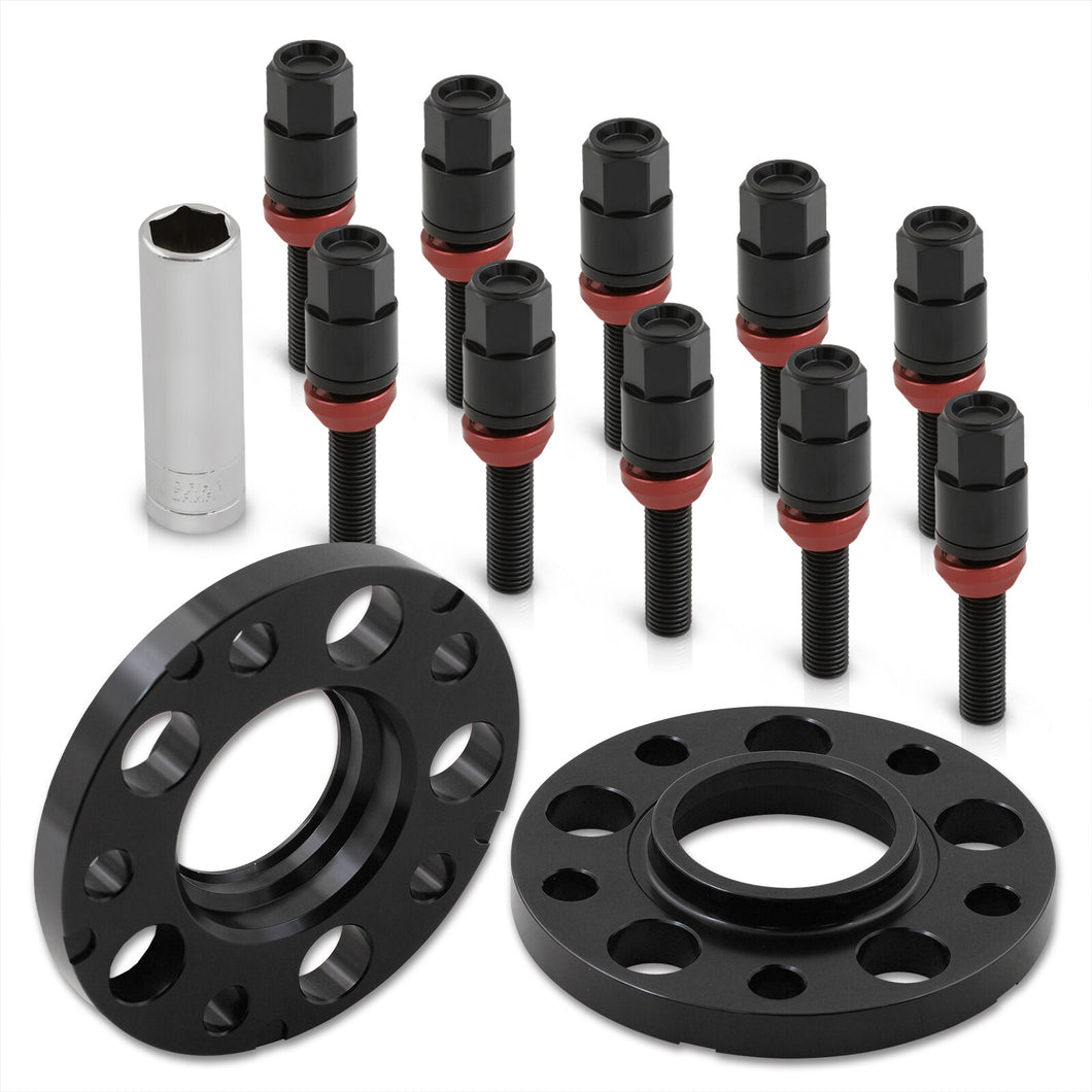 Universal 2 Piece Wheel Spacers + Extended Lug Nut Bolts Black - PCD: 5x120 | Thread Pitch: M12x1.5 | Bore: 72.56mm | Thickness: 15mm | Lug Nuts: 40mm