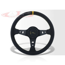Load image into Gallery viewer, JDM Sport Universal 350mm PVC Leather Deep Dish Style Aluminum Steering Wheel Black Center with Yellow Stitching
