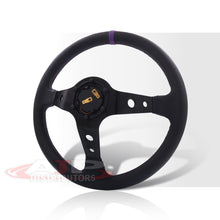 Load image into Gallery viewer, JDM Sport Universal 350mm PVC Leather Deep Dish Style Aluminum Steering Wheel Black Center with Purple Stitching
