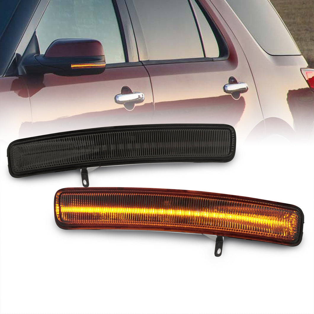 Ford Explorer 2011-2019 Front Amber Sequential LED Side Mirror Signal Marker Lights Smoke Len