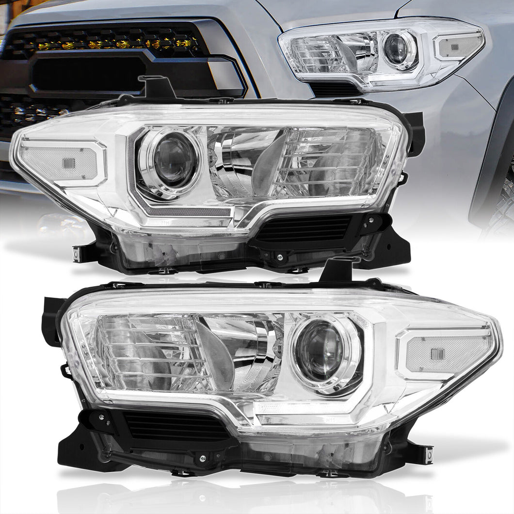 Toyota Tacoma 2016-2022 Factory Style Projector Headlights Chrome Housing Clear Len Clear Reflector (Models with Factory LED DRL Headlights Only)