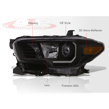 Load image into Gallery viewer, Toyota Tacoma 2016-2022 Factory Style Projector Headlights Black Housing Clear Len Amber Reflector (Models with Factory LED DRL Headlights Only)
