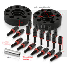 Load image into Gallery viewer, Universal 4 Piece Wheel Spacers + Extended Lug Nut Bolts Black - PCD: 5x120 | Thread Pitch: M12x1.5 | Bore: 72.56mm | Thickness: 20mm | Lug Nuts: 45mm
