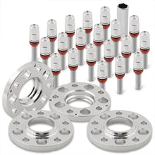 Load image into Gallery viewer, Universal 4 Piece Wheel Spacers + Extended Lug Nut Bolts Silver - PCD: 5x120 | Thread Pitch: M12x1.5 | Bore: 72.56mm | Thickness: 15mm &amp; 20mm | Lug Nuts: 40mm &amp; 45mm
