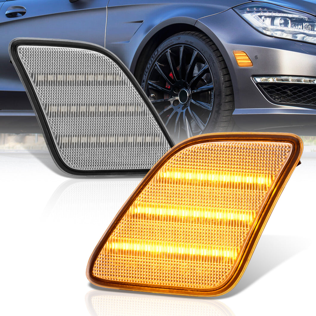 Mercedes Benz CLS63 AMG W218 2012-2014 / S-Class W221 2010-2013 Front Amber LED Side Marker Lights Clear Len