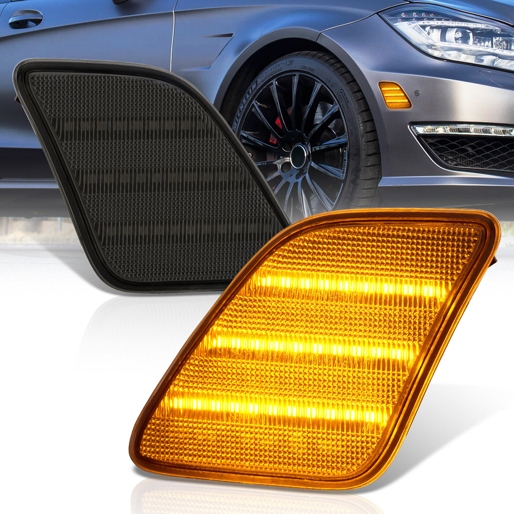 Mercedes Benz CLS63 AMG W218 2012-2014 / S-Class W221 2010-2013 Front Amber LED Side Marker Lights Smoke Len