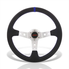 Load image into Gallery viewer, JDM Sport Universal 350mm PVC Leather Deep Dish Style Aluminum Steering Wheel Silver Center with Blue Stitching
