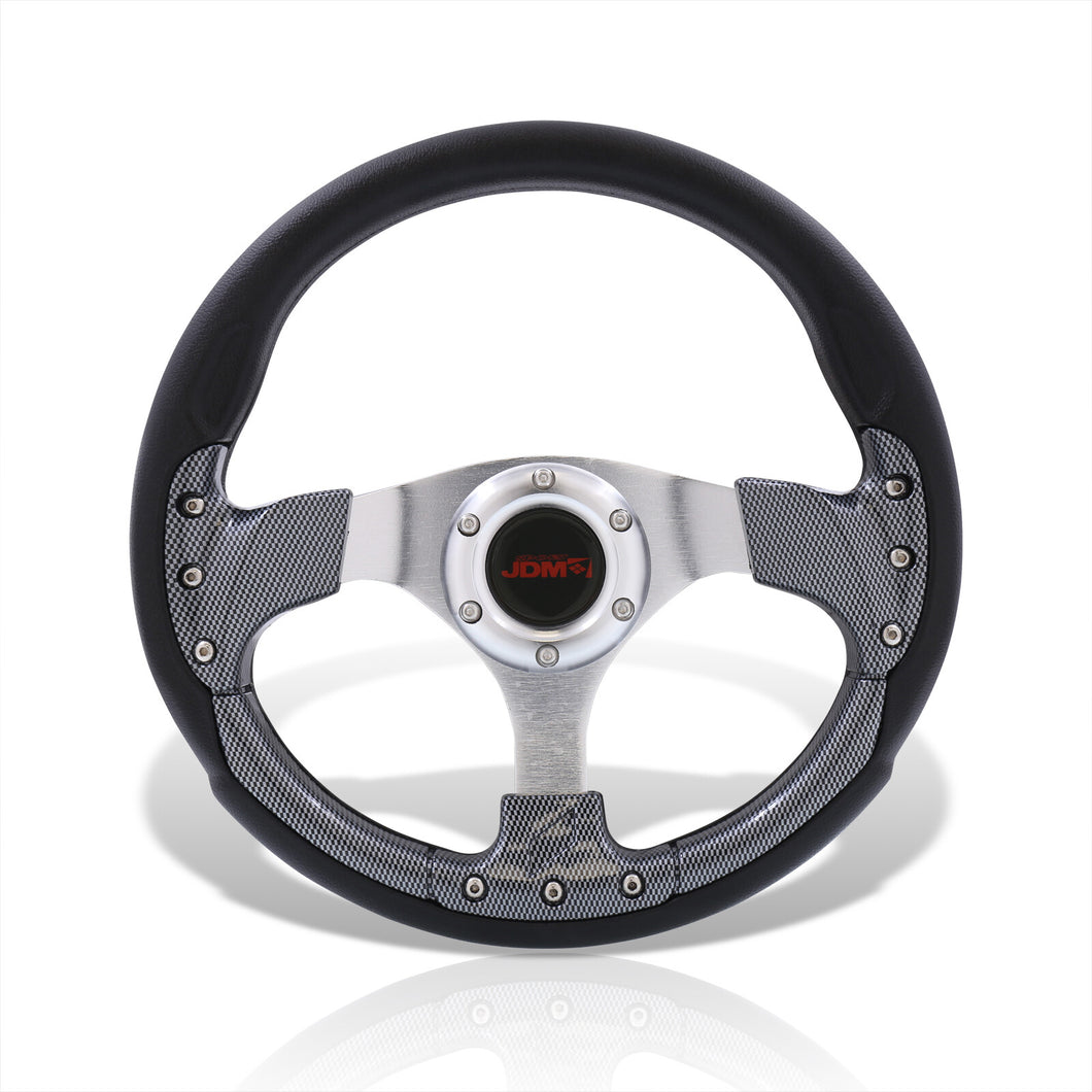JDM Sport Universal 320mm Fusion Style Aluminum Steering Wheel Black / Carbon Fiber