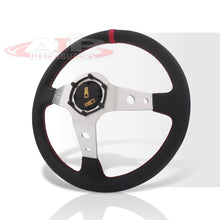 Load image into Gallery viewer, Universal 350mm PVC Leather Deep Dish Style Aluminum Steering Wheel Silver Center with Red Stitching
