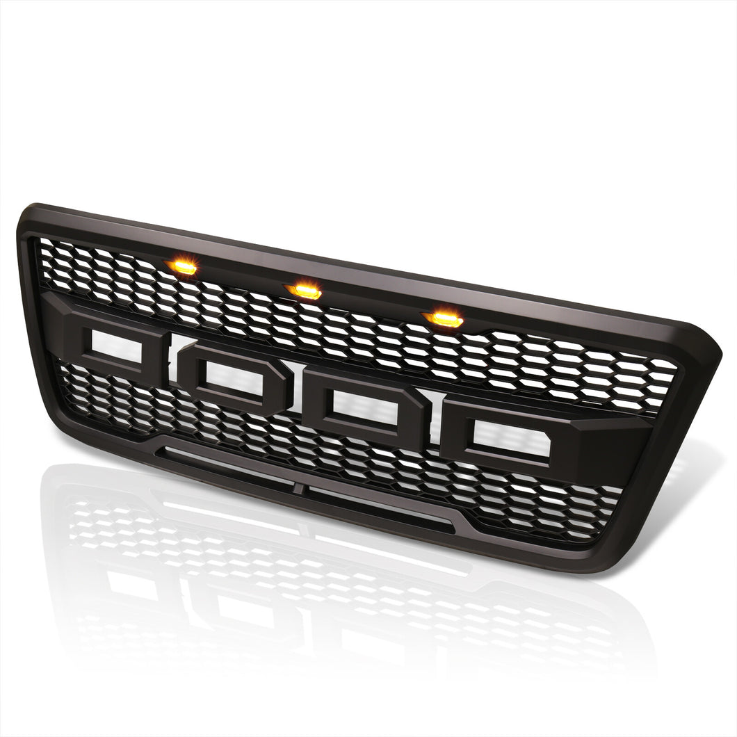 Ford F150 2004-2008 Front Grille Black with Amber LED DRL Running Lights