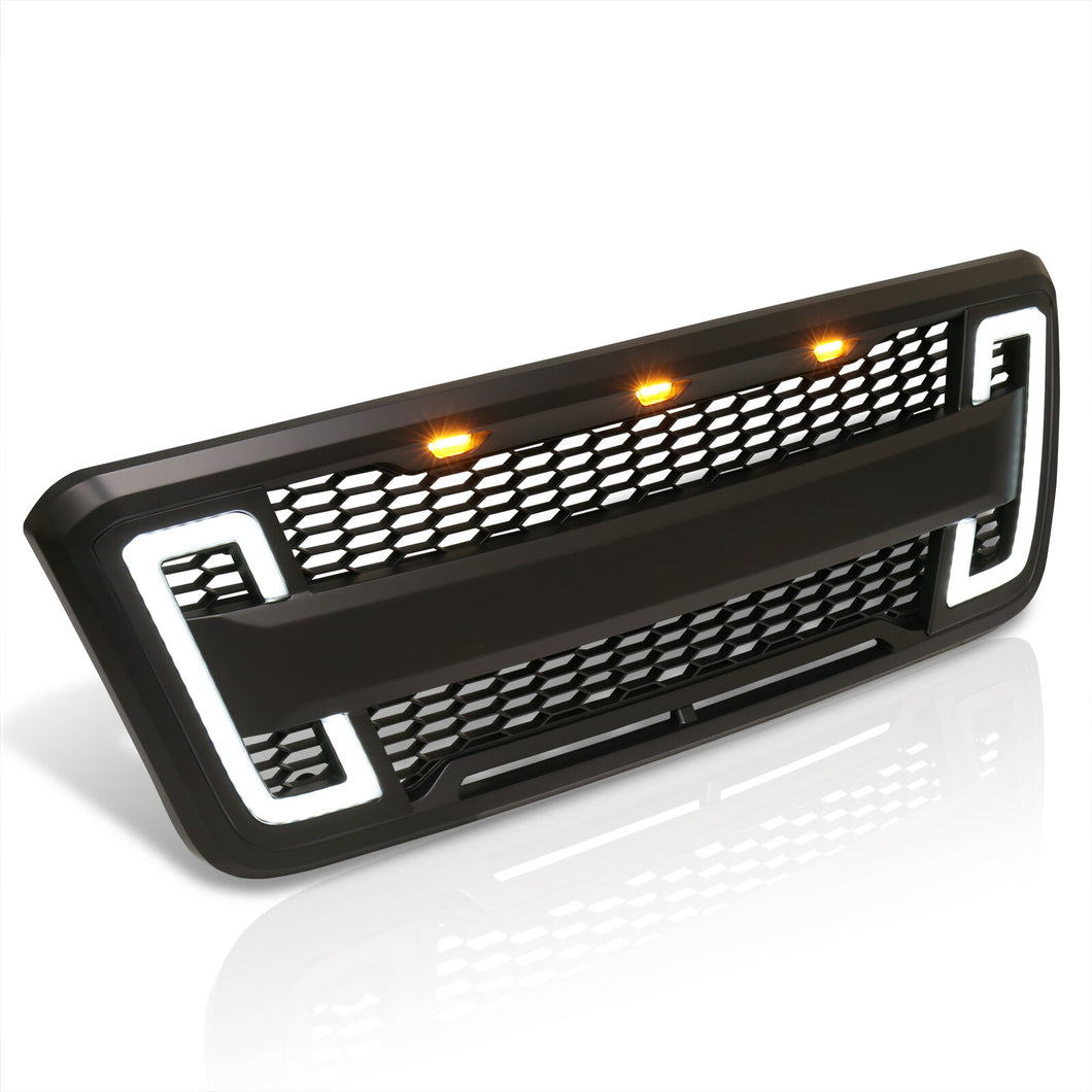 Ford F150 2004-2008 Front Grille Black with White / Amber LED DRL Running Lights & Turn Signals