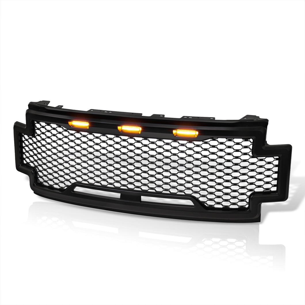 Ford F250 F350 Super Duty 2017-2019 Front Grille Black with Amber LED DRL Running Lights