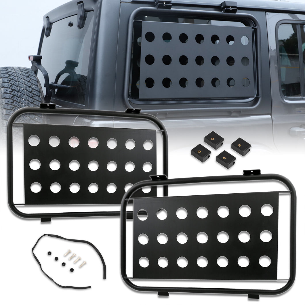 Jeep Wrangler JL 2018-2021 Aluminum Rear Side Window Glass Protector Molle Cover Panels Black