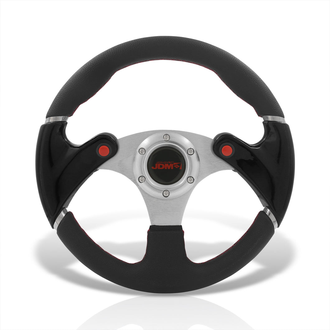 JDM Sport Universal 320mm Dual Button Style Aluminum Steering Wheel Silver Center with Black Handles