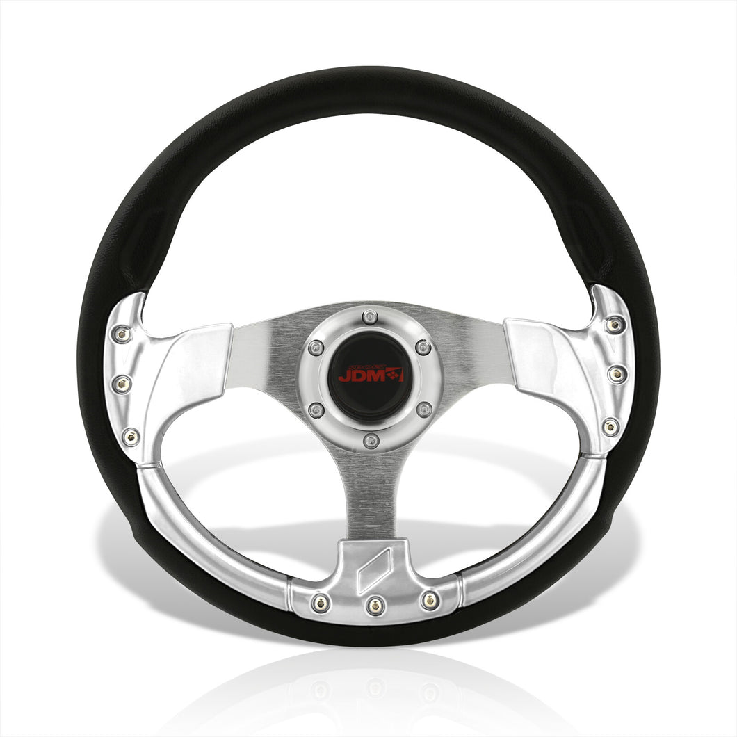 JDM Sport Universal 320mm Fusion Style Aluminum Steering Wheel Black / Silver