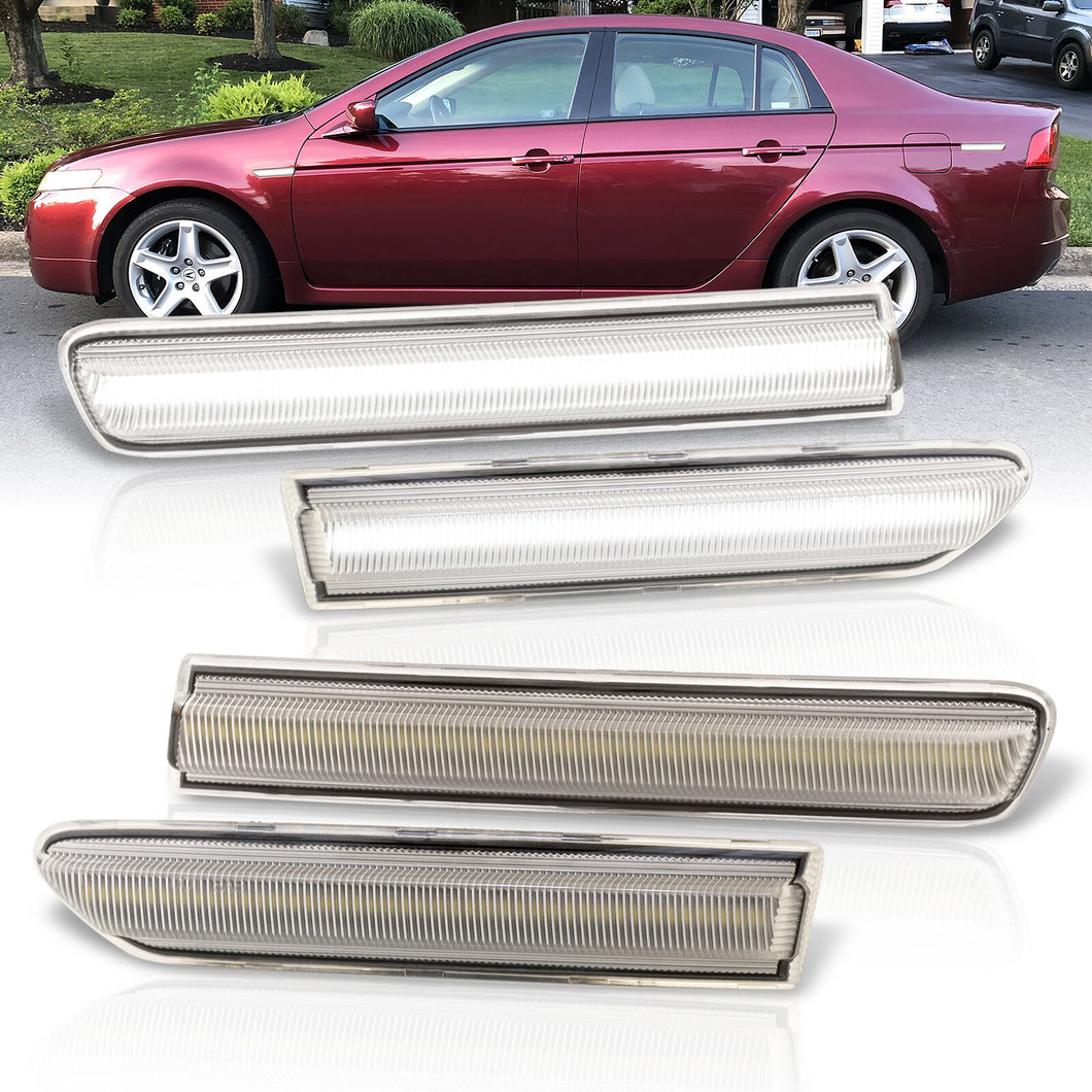Acura TL 2004-2008 4 Piece Front White & Rear White LED Side Marker Lights Clear Len (Not Compatible On Type-S Models)