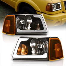 Load image into Gallery viewer, Ford Ranger 2001-2011 LED DRL Bar Factory Style Headlights + Corners Black Housing Clear Len Amber Reflector
