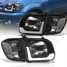Load image into Gallery viewer, Toyota Tundra (Double Cab / 4 Door Models Only) 2005-2006 / Sequoia 2005-2007 LED DRL Bar Factory Style Headlights + Corners Black Housing Clear Len Clear Reflector
