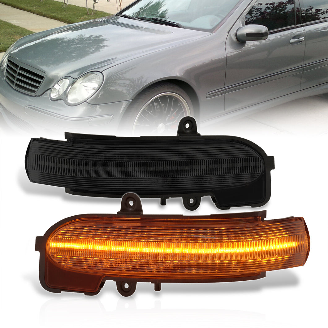 Mercedes C-Class W203 2001-2007 Front Amber Sequential LED Side Mirror Signal Marker Lights Smoke Len