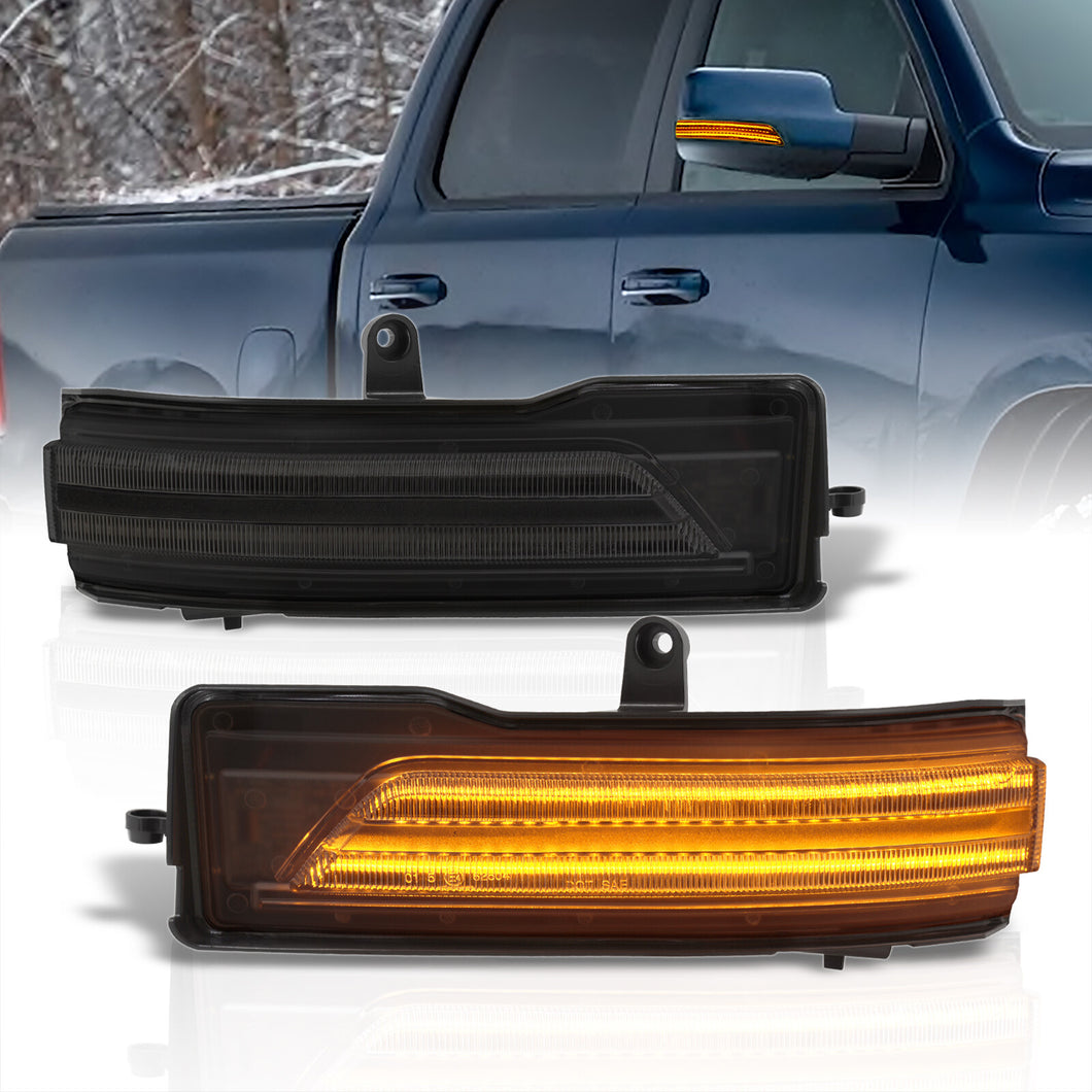 Dodge RAM 1500 2019-2022 Front Amber Sequential LED Side Mirror Signal Marker Lights Smoke Len (Models With Turn Signal Lights & Will Not Fit Models With Towing Mirrors)