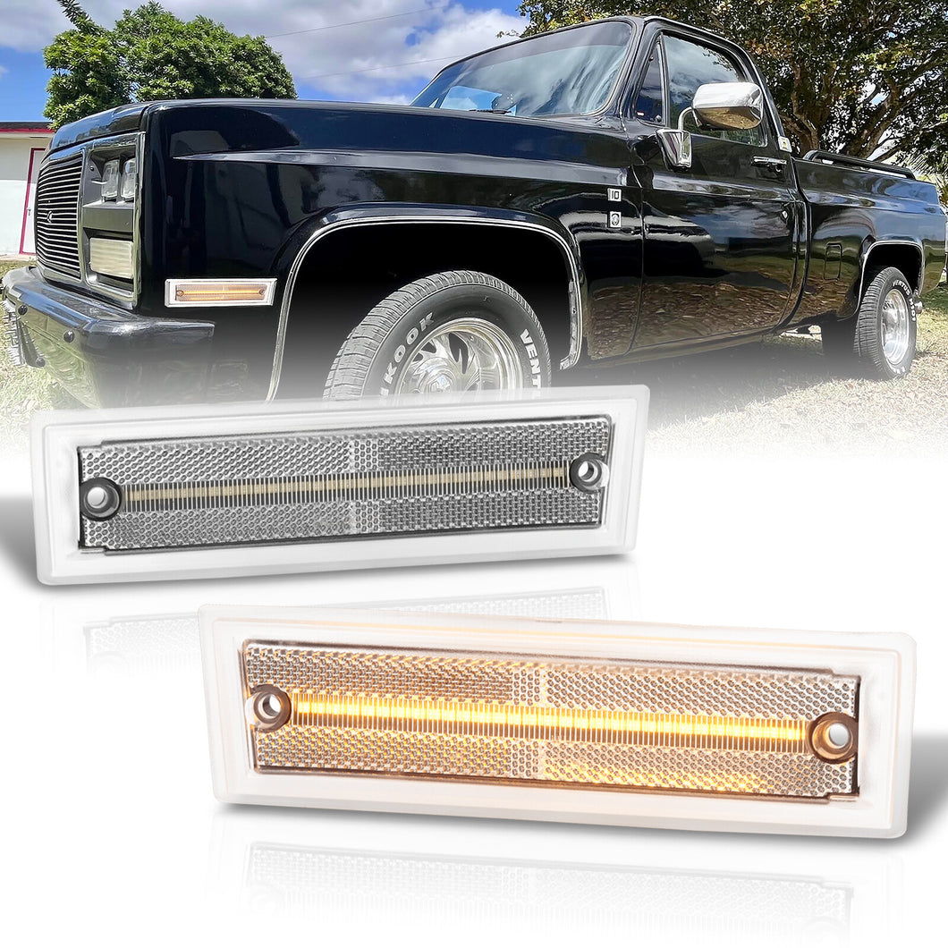 Chevrolet GMC C/K C10 1500 2500 3500 Pickup Blazer Jimmy Suburban 1981-1986 Front Amber LED Side Marker Lights Clear Len