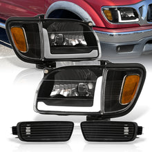 Load image into Gallery viewer, Toyota Tacoma 2001-2004 LED DRL Bar Factory Style Headlights + Corners Black Housing Clear Len Amber Reflector

