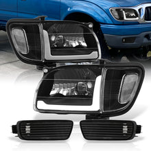Load image into Gallery viewer, Toyota Tacoma 2001-2004 LED DRL Bar Factory Style Headlights + Corners Black Housing Clear Len Clear Reflector
