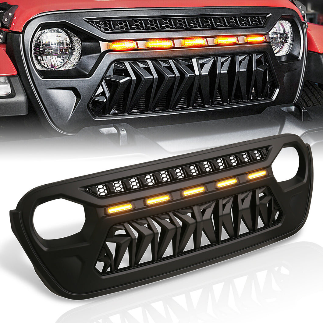 Jeep Wrangler JL 2018-2024 / Jeep Gladiator JT 2020-2024 Front Grille Black with Amber LED Running Lights