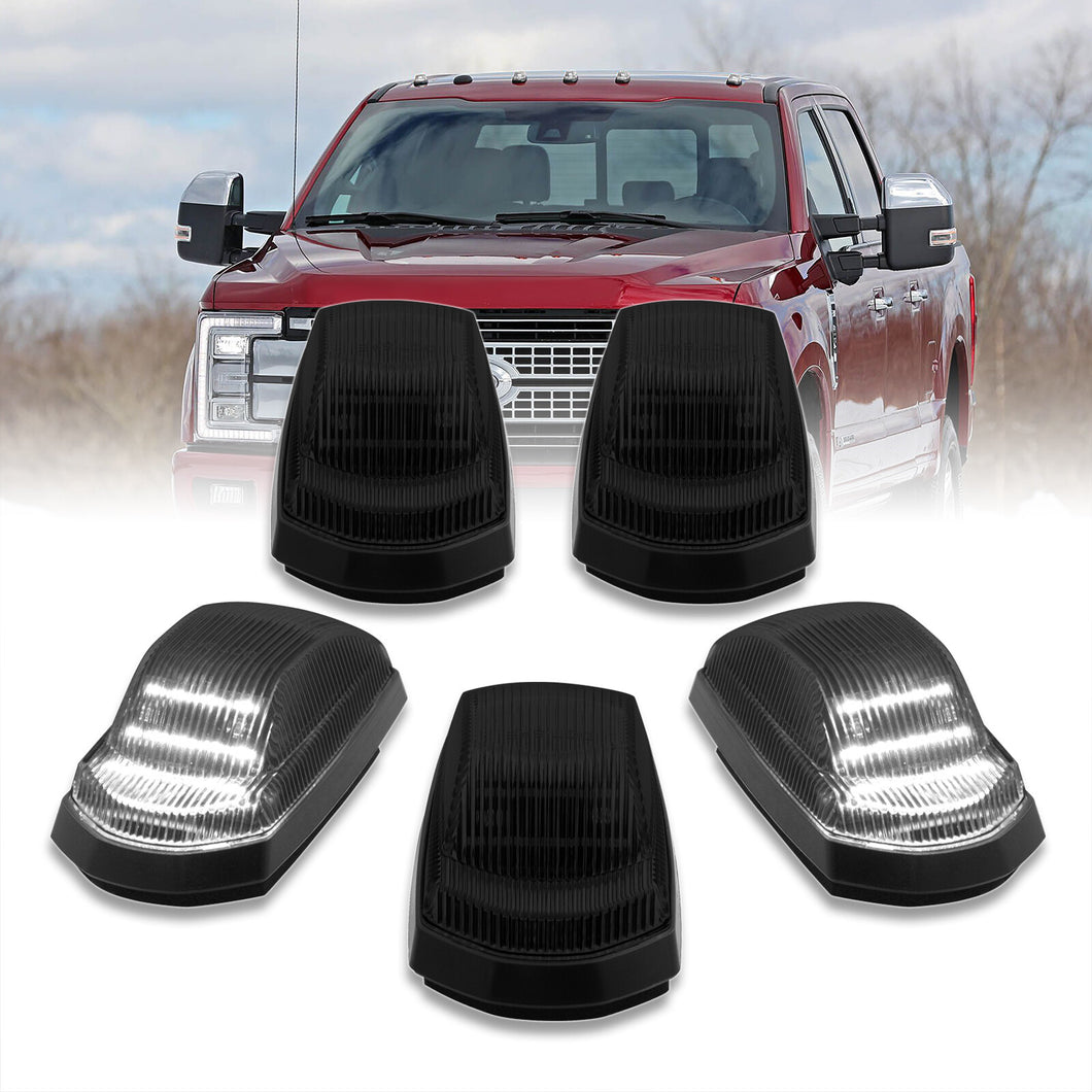 Ford F250 F350 F450 F550 Super Duty 2017-2022 5 Piece Front White LED Cab Roof Clearance Lights Smoke Len