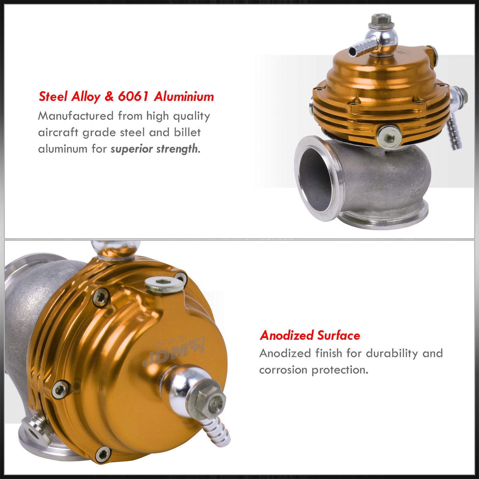EMUSA Universal 35MM/38MM Adjustable Wastegate With 2-Bolt Flange For Mazda, Toyota, Scion, Dodge, Acura, BMW (Gold)